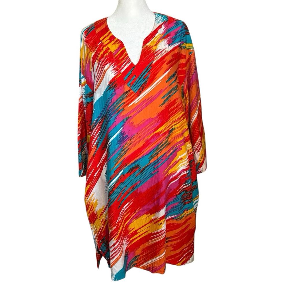 Natori Size M Caftan Dress Gown Abstract Print Bold Colors